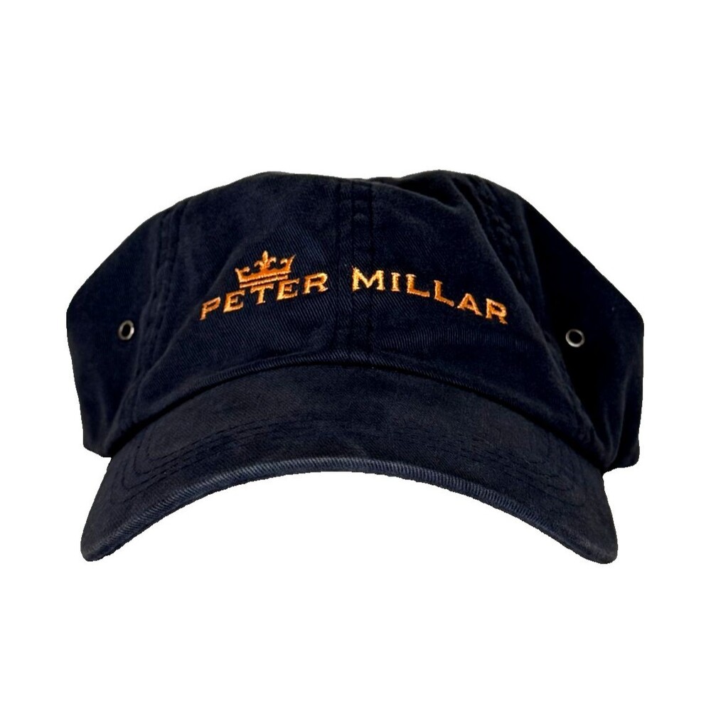 Peter Millar Navy Strapback Hat Cap Orange Embroidered Logo Golf Dad Hat